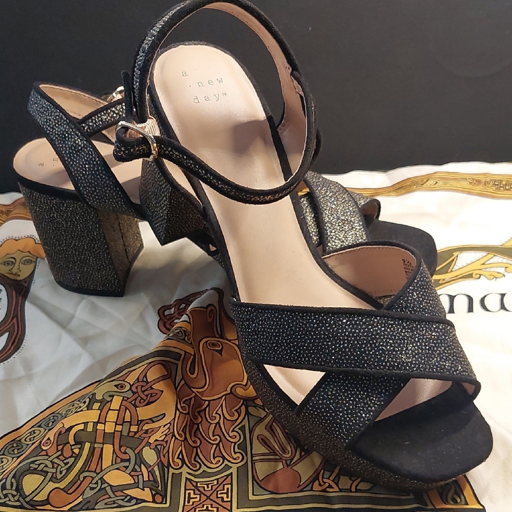 A New Day Women's Black Glitter Sandals